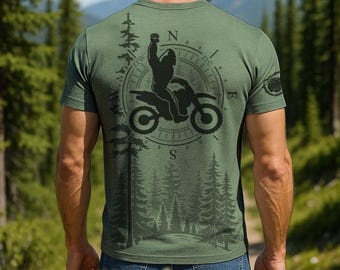 Bigfoot Dirt Bike T-Shirt for Men - Funny Sasquatch Dirt Biking Shirt - Ultra Soft Blend, No-Feel Print - Medium Weight T-Shirt - F207