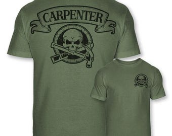 Carpenter Skull Crossbones Soft Blend Shirt - Crossed Chisel Hammer Carpentry Badge Tee Shirt - A87