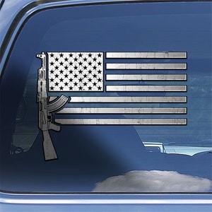 USA AK-47 Decal Sticker, AK47 Rifle window decal, american flag AK 47 rifle firearm decal sticker, Military rifle firearm decal sticker