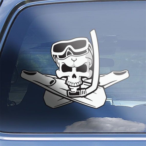 Snorkeling Skull Crossbones Decal Sticker Snorkelers Window Etsy