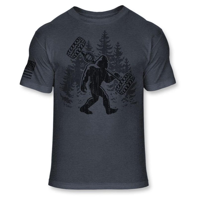 Bigfoot Off-road T-Shirt - Funny Sasquatch Offroad shirt - Bigfoot Off Road 4x4 silhouette shirt - Outdoor Athletic Soft Blend Tee - A177 Heather Navy Blue