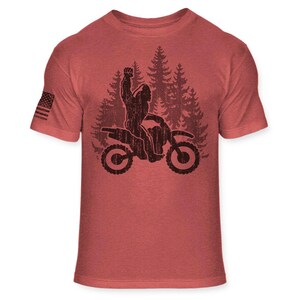 Bigfoot Dirt Bike T-Shirt - Funny Sasquatch Dirt biking shirt - Big foot Enduro shirt - Motocross Athletic Soft Blend Tee - A192 Heather Red