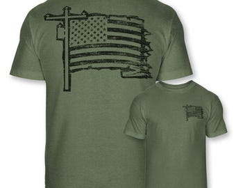 Camiseta de manga corta de mezcla suave con bandera estadounidense para hombre - A64