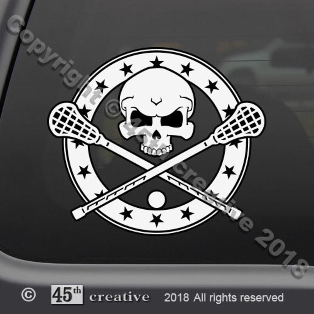 Lacrosse Skull Crossbones Decal Sticker, Lacrosse Window Decal Sticker