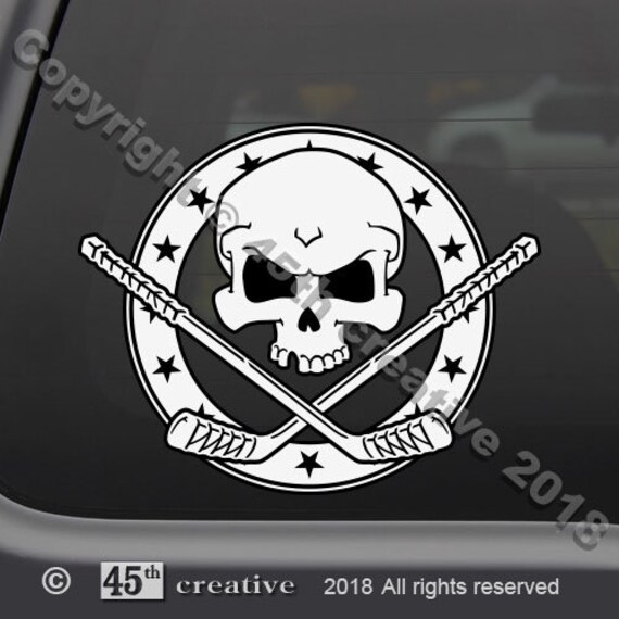 Ice Hockey Skull Crossbones Sticks Vinyl Decal Car Window Laptop Sticker