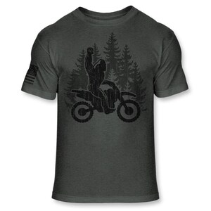 Bigfoot Dirt Bike T-Shirt - Funny Sasquatch Dirt biking shirt - Big foot Enduro shirt - Motocross Athletic Soft Blend Tee - A192 Heather Dark Gray