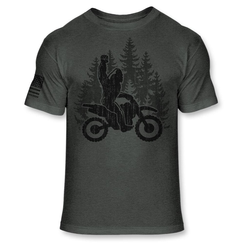 Bigfoot Dirt Bike T-Shirt - Funny Sasquatch Dirt biking shirt - Big foot Enduro shirt - Motocross Athletic Soft Blend Tee - A192 Heather Dark Gray