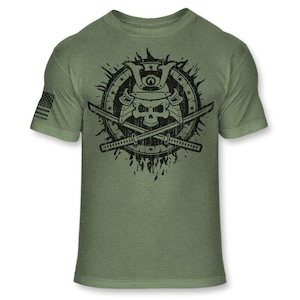 Samurai Skull Graphic T-Shirt: Warrior Crossbones Katana Sword Design - A427