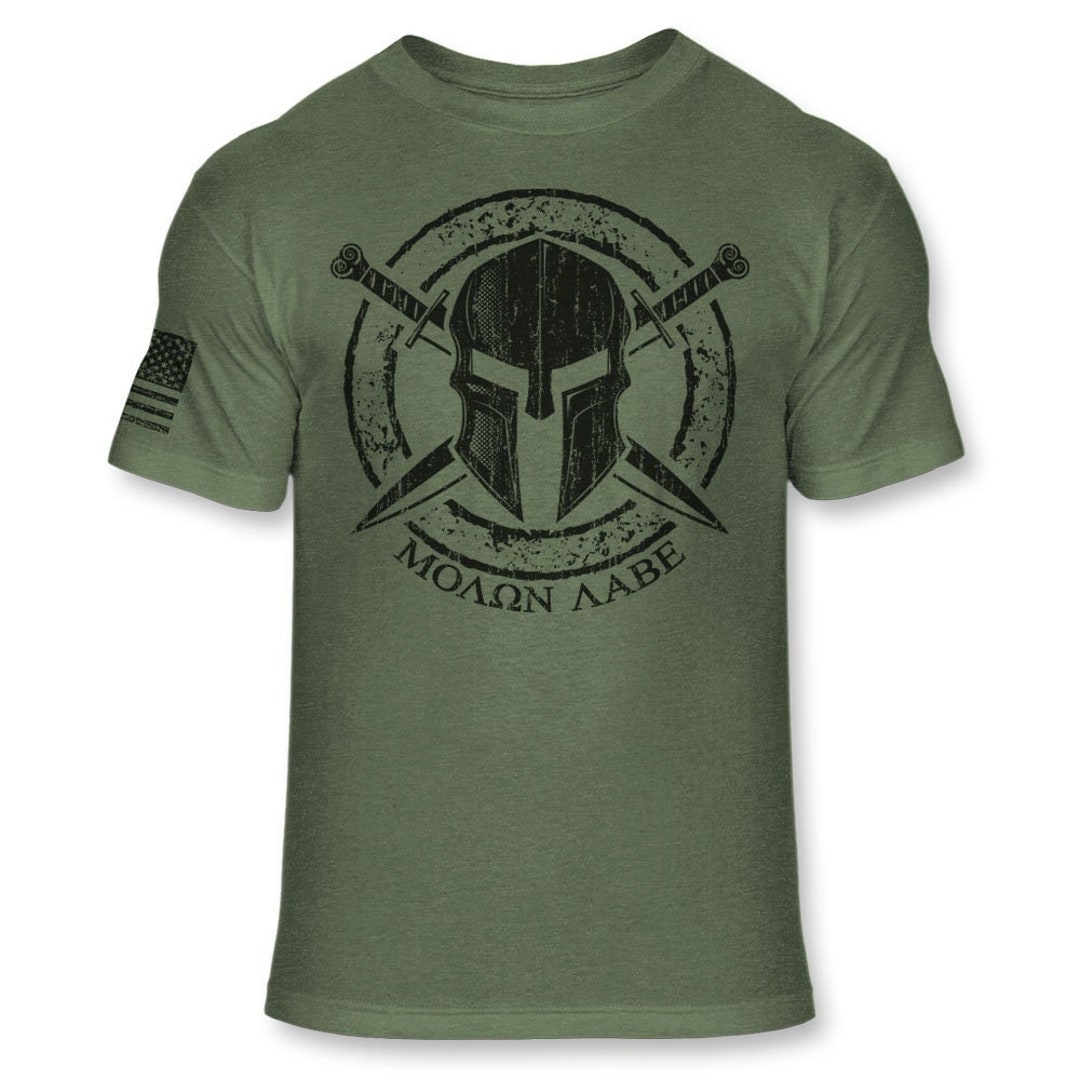 Spartan Molon Labe Long Sleeve T-Shirt - Patriot USA Flag Tee, Black, 100% Cotton, Men’s Regular Fit