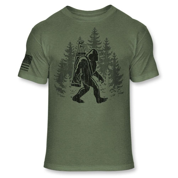 Bigfoot Golfer T-Shirt - Funny Sasquatch Golfing Shirt - Bigfoot Silhouette Golf Shirt - Soft Blend Athletic Tee - A176