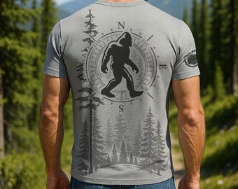 Bigfoot Forest T Shirt for Men - Funny Sasquatch Outdoor Silhouette Graphic Tee, Ultra Soft, No-Feel Print - Light Weight T-Shirt - F200