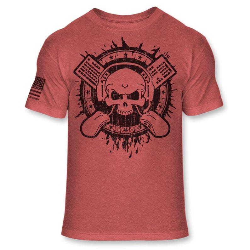Computer Gaming Skull Graphic T-Shirt: Ultra-Soft Soft Blend - A419 Heather Red