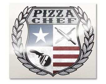 USA Pizza Chef Decal - American Patriot Artisan Pizza Pie Parlor Chef Sticker - Crest