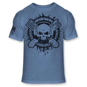 Computer Gaming Skull Graphic T-Shirt: Ultra-Soft Soft Blend - A419 Heather Royal Blue