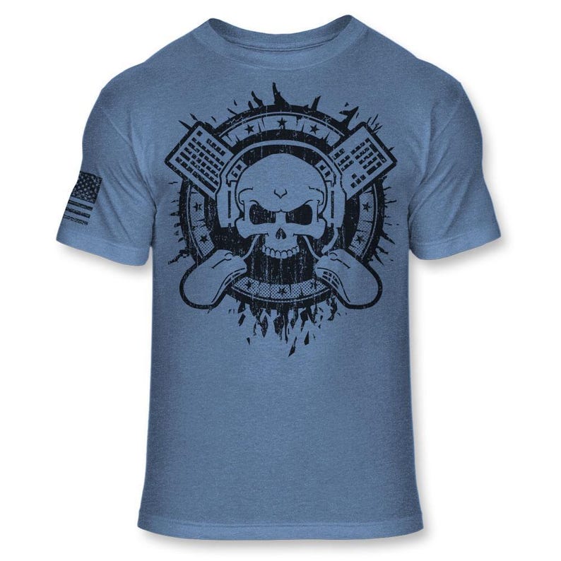 Computer Gaming Skull Graphic T-Shirt: Ultra-Soft Soft Blend - A419 Heather Royal Blue