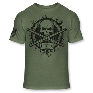 Drummer Crossbones Skull T-Shirt - Jolly Roger Drummer Shirt - Soft Blend Tee - A143