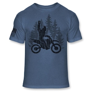 Bigfoot Dirt Bike T-Shirt - Funny Sasquatch Dirt biking shirt - Big foot Enduro shirt - Motocross Athletic Soft Blend Tee - A192 Heather Royal Blue