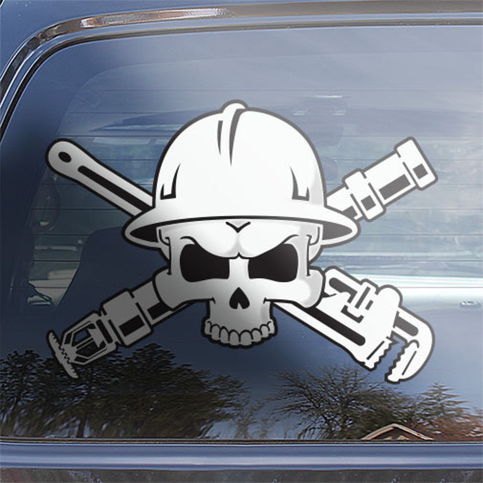 2x Express Emblems Metal Dome Skull & Crossbones Decal Sticker - 2.2" Black/Silver, Universal