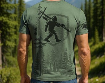 Bigfoot Lineman T Shirt for Men - Funny Sasquatch Lineworker Graphic Tee, Ultra-Soft Blend, No-Feel Print - Medium Weight T-Shirt - F201