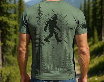 Bigfoot Forest T Shirt for Men - Funny Sasquatch Outdoor Silhouette Graphic Tee, Ultra Soft, No-Feel Print - Medium Weight T-Shirt - F200