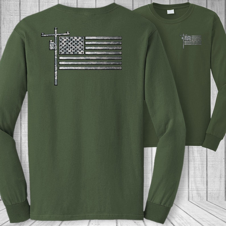 Lineman American Flag Long Sleeve Tshirt USA Flag Electrical Etsy