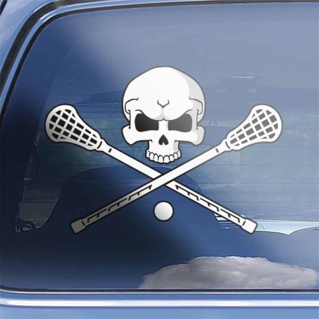 Lacrosse Skull Crossbones Decal Sticker, Lacrosse Window Decal Sticker
