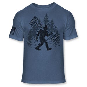 Bigfoot Off-road T-Shirt - Funny Sasquatch Offroad shirt - Bigfoot Off Road 4x4 silhouette shirt - Outdoor Athletic Soft Blend Tee - A177 Heather Royal Blue