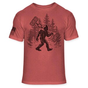 Bigfoot Off-road T-Shirt - Funny Sasquatch Offroad shirt - Bigfoot Off Road 4x4 silhouette shirt - Outdoor Athletic Soft Blend Tee - A177 Heather Red