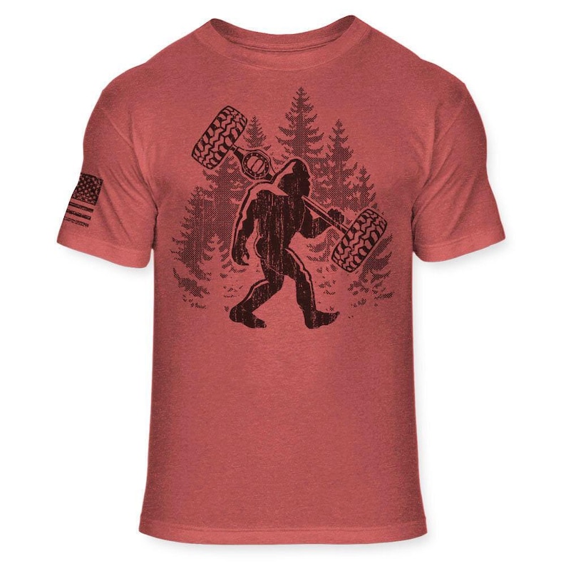 Bigfoot Off-road T-Shirt - Funny Sasquatch Offroad shirt - Bigfoot Off Road 4x4 silhouette shirt - Outdoor Athletic Soft Blend Tee - A177 Heather Red
