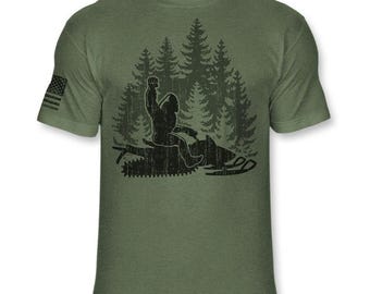 Funny Bigfoot Snowmobile T-Shirt: Soft Blend Sasquatch Sled Tee - A195