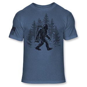 Bigfoot Golfer T-Shirt - Funny Sasquatch Golfing Shirt - Bigfoot Silhouette Golf Shirt - Soft Blend Athletic Tee - A176 Heather Royal Blue