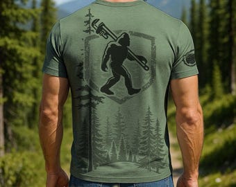 Bigfoot Plumber T-Shirt for Men - Funny Sasquatch Plumbing T Shirt - Ultra Soft, No-Feel Print - Medium Weight T-Shirt - F203