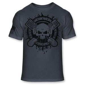Computer Gaming Skull Graphic T-Shirt: Ultra-Soft Soft Blend - A419 Heather Navy Blue