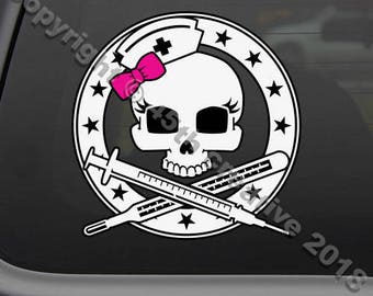 Nurse Skull Decal Sticker, rn skull decal, registered nurse decal, nurse practitioner sticker, nursing crossbones decal, rna cna decal