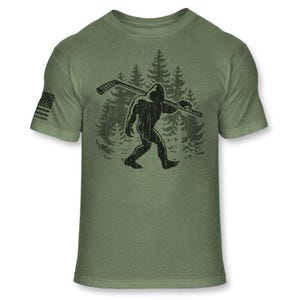 Funny Bigfoot Ice Hockey T-Shirt - Sasquatch Hockey Shirt - Bigfoot Hockey Shirt - Soft Blend Athletic Tee - A284