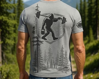 Bigfoot Weight Lifting T-Shirt for Men - Funny Sasquatch Gym Shirt - Ultra Soft, No-Feel Print - Light Weight T-Shirt - F205