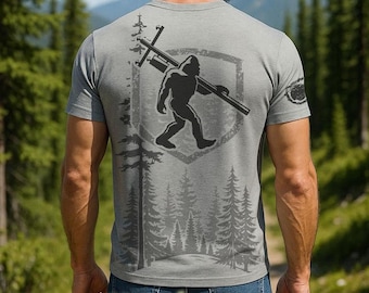 Bigfoot Lineman T Shirt for Men - Funny Sasquatch Lineworker Graphic Tee, Ultra-Soft Blend, No-Feel Print - Light Weight T-Shirt - F201