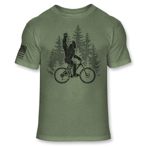 Bigfoot MTB T-Shirt - Funny Sasquatch Mt. Bike shirt - Bigfoot Mountain Biking shirt - Mt Biker Athletic Soft Blend Tee - A273
