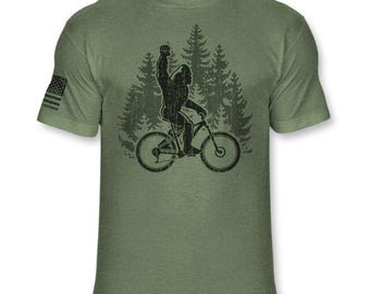 Bigfoot MTB T-Shirt - Funny Sasquatch Mt. Bike shirt - Bigfoot Mountain Biking shirt - Mt Biker Athletic Soft Blend Tee - A273