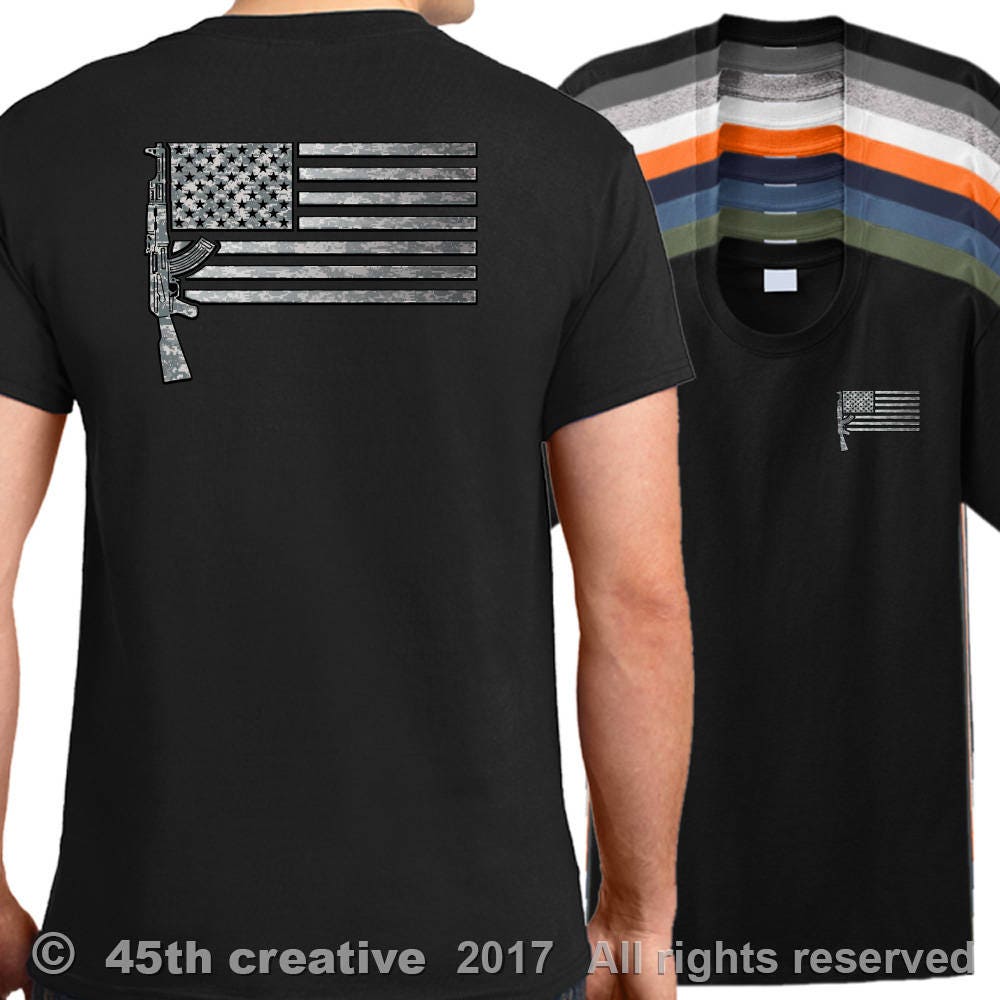 USA Rifle Flag American ak-47 T Shirt Funny Vintage Gift For Men Women