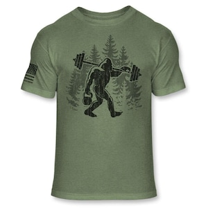 Bigfoot Weightlifting T-Shirt - Funny Sasquatch Gym Shirt - Weight Training Athletic Soft Blend Tee - A283
