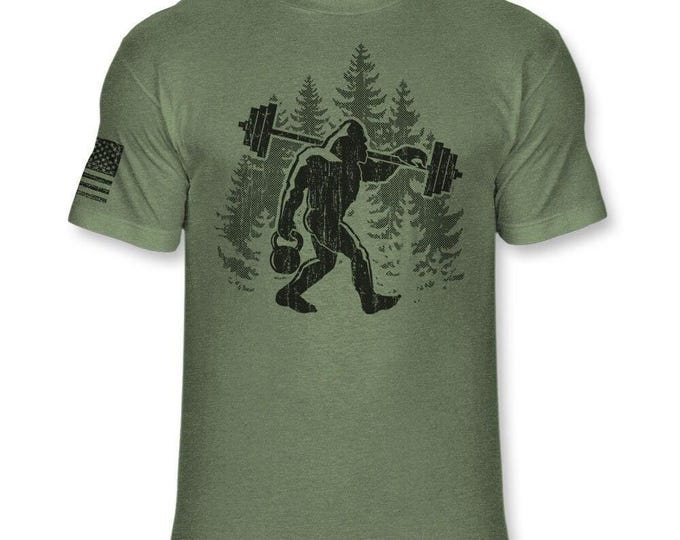 Bigfoot Weightlifting T-Shirt - Funny Sasquatch Gym Shirt - Weight Training Athletic Soft Blend Tee - A283