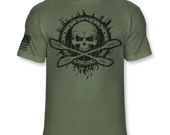Kayaking Skull & Crossbones T-Shirt: American Flag Paddle Tee - A121