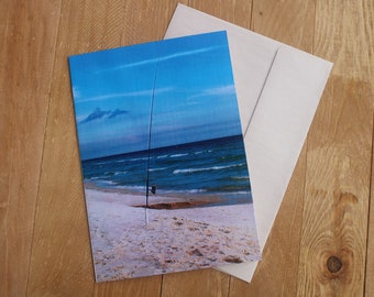 beach scene, fishing, greeting card, sand, water, panama city beach, blank greeting card