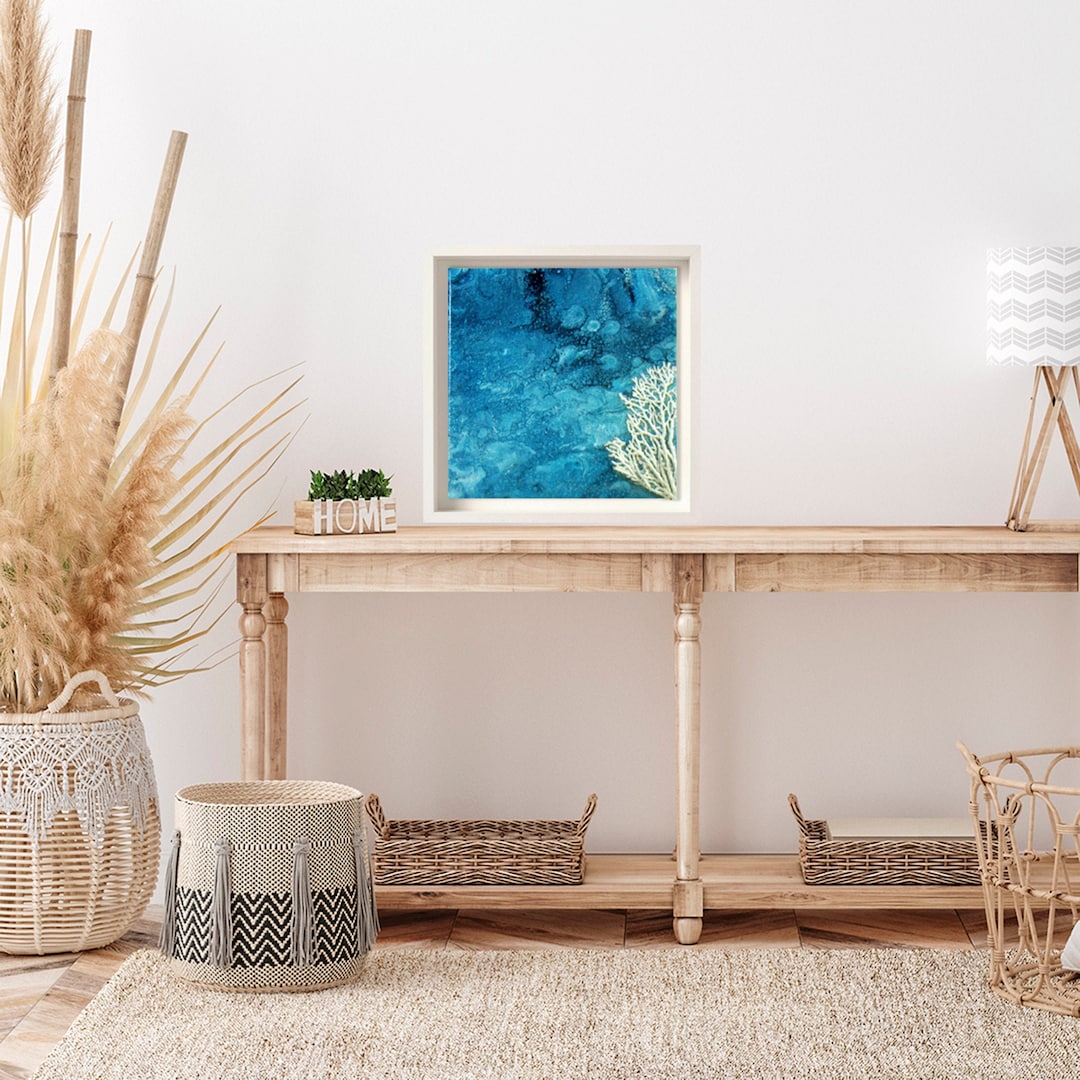 Navy Blue Beach Wall Decor, Paint Pour Art, Home Decore, Coastal Wall