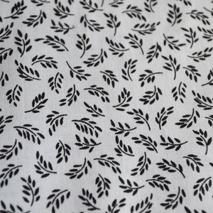 White Leaf Fabric - Black leaves Fabric