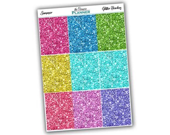 Glitter Headers - Summer Multi-Colour - Planner Stickers