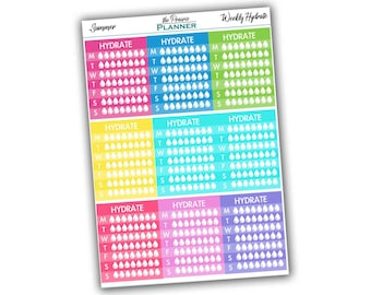 Weekly Hydration Tracker - Summer Multi-Colour - Planner Stickers