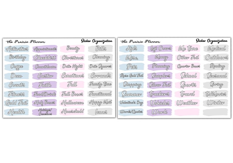 Planner Sticker Category Organization Labels Etsy