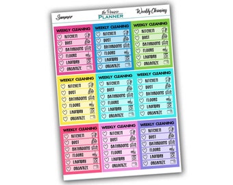 Weekly Cleaning - Summer Multi-Colour - Planner Stickers